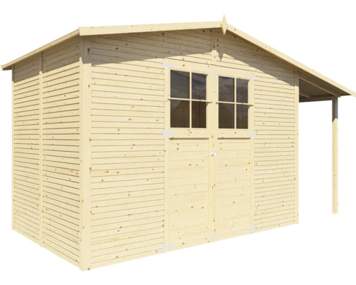 Trädgårdshus i trä med dubbeldörr och fönster