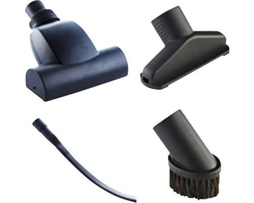 Fyra olika dammsugarmunstycken för rengöring av golv och möbler