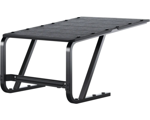 Svart sidobord med träskiva och metallram