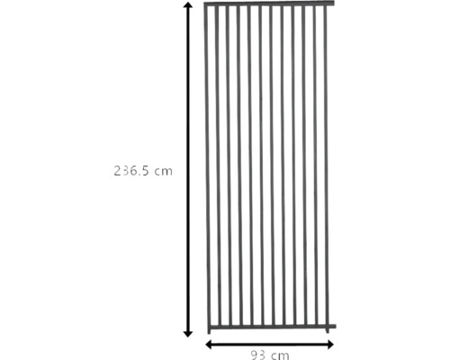Stängselelement med måtten 236,5 cm höjd och 93 cm bredd.