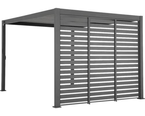 Grå aluminiumpergola med lamellvägg för trädgården