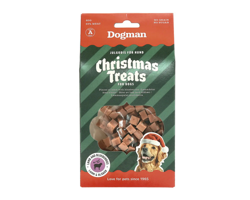 Dogman julgodis för hundar med lamm och blåbär i förpackning
