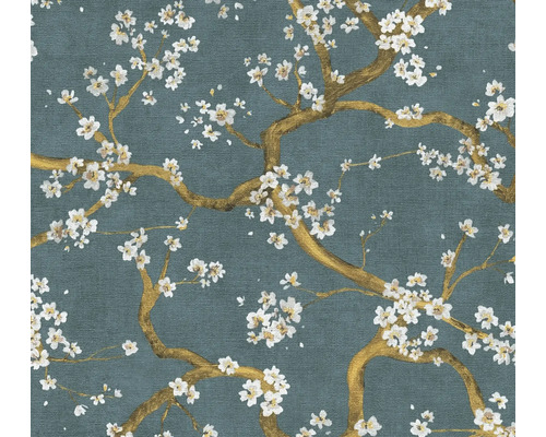 Tapet med blommande grenar på en strukturerad bakgrund