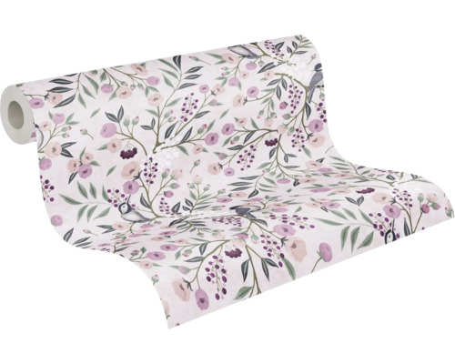 Tapetrulle med fågel- och blomstermotiv