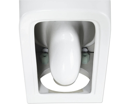 Detaljbild av en vit toalettstol med fästelement