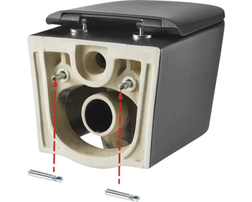 Vägghängd toalett med djup spolning och fästmaterial