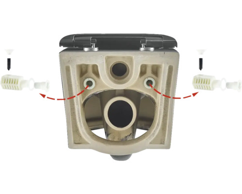 Detaljvy av en toalettstol med monteringstillbehör