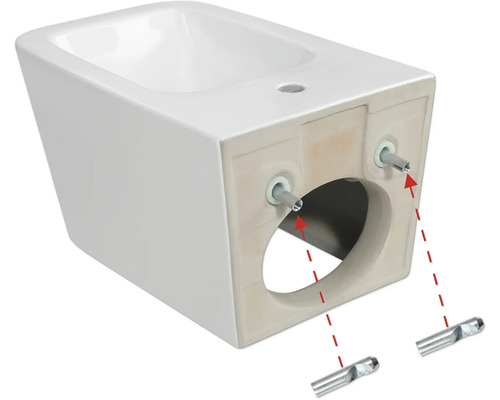 Bidé av sanitetskeramik med fästmaterial för väggmontering