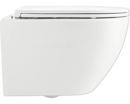 Vägghängd toalett med sluten spolkant och toalettsits