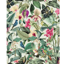 Tropiskt mönster med blommor och fåglar