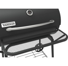 Detaljvy av Tenneker kolgrill med förvaringsutrymme och temperaturdisplay