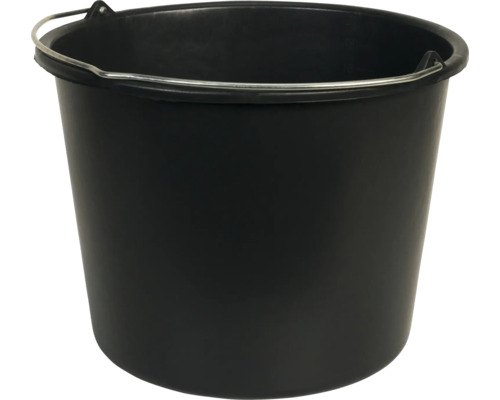 Svart hink av plast med metallhandtag