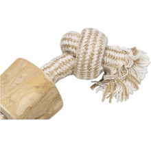 Hundleksak av trä och rep med knutar