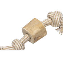 Hundleksak av rep med träelement