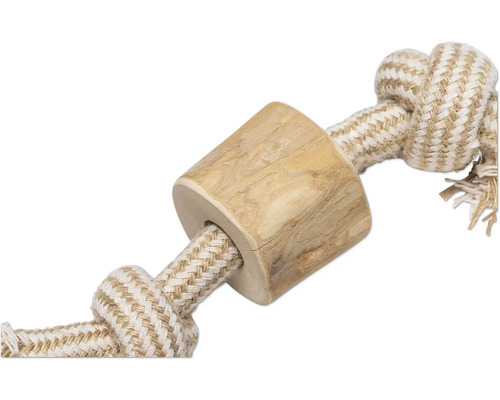 Hundleksak av rep med träelement