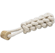 Hundleksak av bomullsrep med träelement