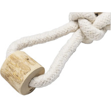 Hundleksak av bomullsrep med träelement