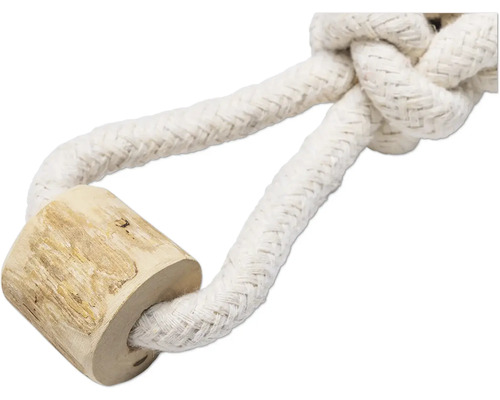 Hundleksak av bomullsrep med träelement