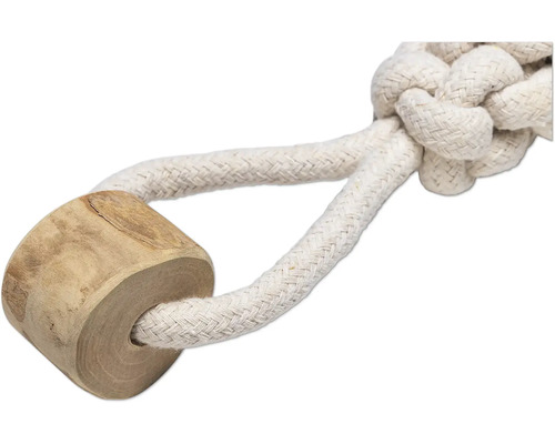 Hundleksak av bomullsrep och trä