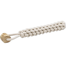 Hundleksak av bomullsrep med träbit