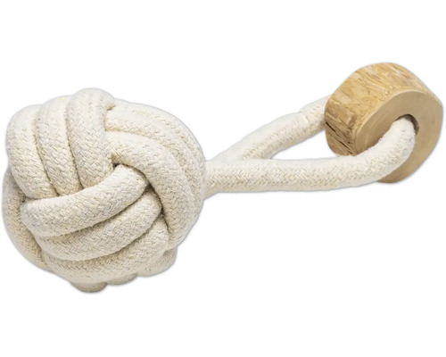 Hundleksak BEEZTEES rep med knut och trä ca 8x8x21cm Hundleksak av bomullsrep med träelement