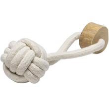 Hundleksak av repknut med träbit