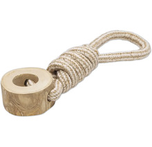 Hundleksak av trä och rep
