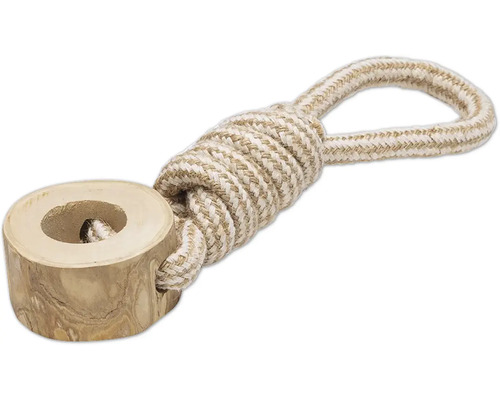 Hundleksak av trä och rep
