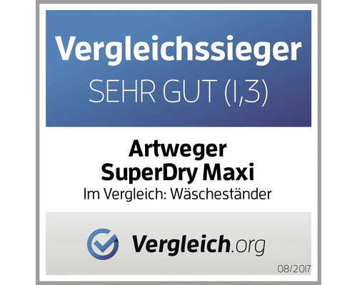 Vergleich.org teststämpel för Artweger SuperDry Maxi torkställning med betyget mycket bra