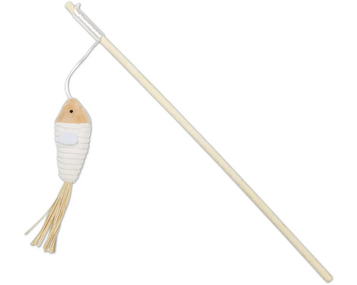 Kattfiske med fiskleksak av trä