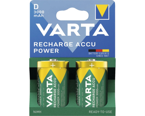 Varta Recharge Accu Power D 3000 mAh, två uppladdningsbara batterier