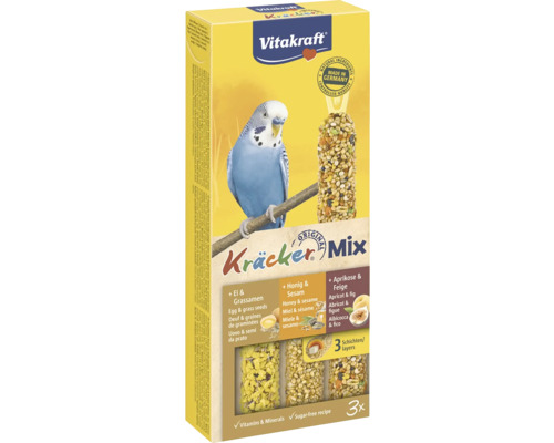 Vitakraft Kräcker Mix för undulater, fågelfoder med ägg, gräsfrön, honung, sesam, aprikos och fikon
