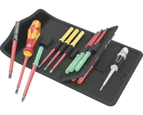 Wera skruvmejselset med spänningsprovare i en svart väska