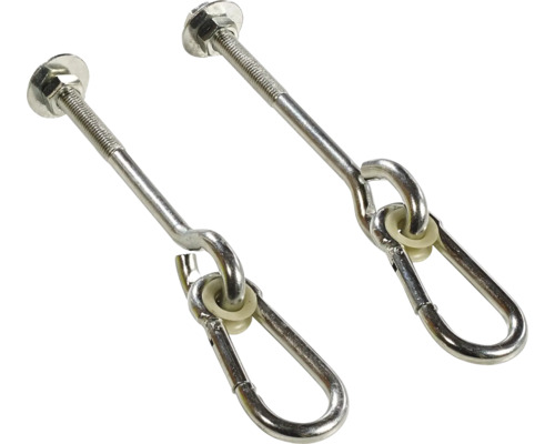 Karbinhakar PLUS till gungor galvaniserade 2-pack Två metallskruvar med karbinhakar