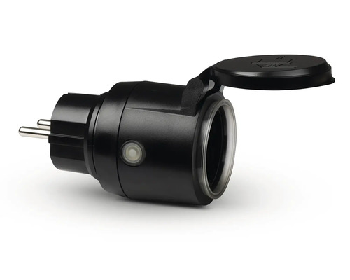 Svart kontakt med fällbart lock för utomhusbruk