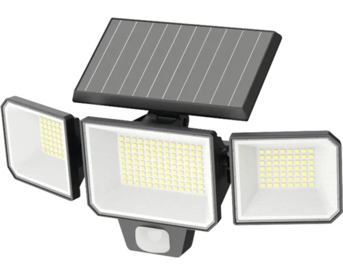 Solarlampa med tre LED-strålkastare och rörelsesensor