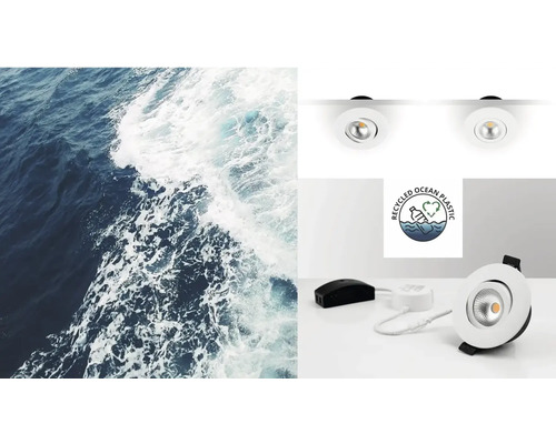 Taklampor av återvunnen havsplast bredvid havsvågor