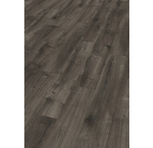 Mörkt laminatgolv med träutseende.