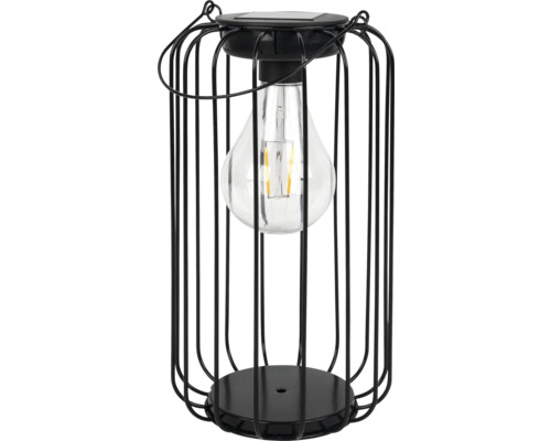 Svart solcellslampa i lyktform med glödlampa
