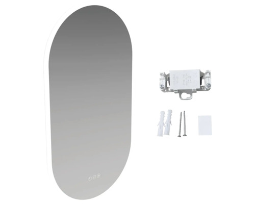 Oval spegel med belysning och fästmaterial