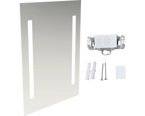 Rektangulär spegel med utskärningar och fästmaterial