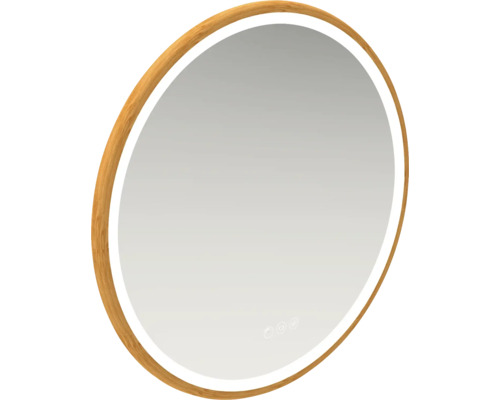 Oval spegel med träram och belysning