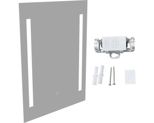 Rektangulär spegel med LED-belysning och monteringstillbehör