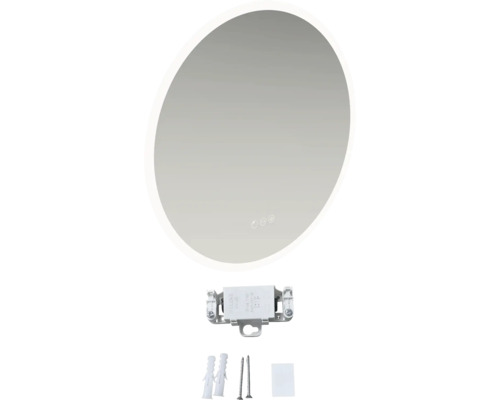 Oval spegel med LED-belysning och monteringstillbehör