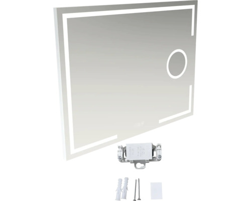 Rektangulär spegel med LED-belysning och monteringstillbehör