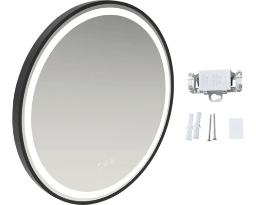 Rund badrumsspegel med LED-belysning och fästmaterial