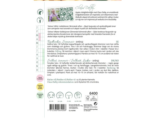 Fröförpackning för Rudbeckia Sommar och Solhatt Lodne med planteringsinstruktioner