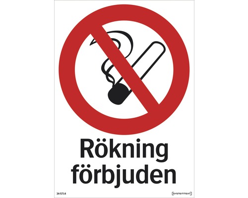 Skylt SYSTEMTEXT Rökning förbjuden 297x210mm