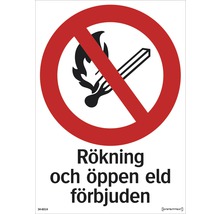 Rökning och öppen eld förbjuden skylt