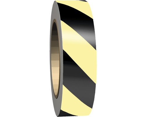 Efterlysande Stripes SYSTEMTEXT självhäftande GlowLite™ 40mmx10m gul/svart Avspärrningsband med diagonala ränder på rulle